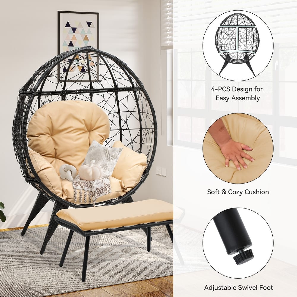 Egg Chair with Stand Outdoor Egg Lounge Chair with Cushion