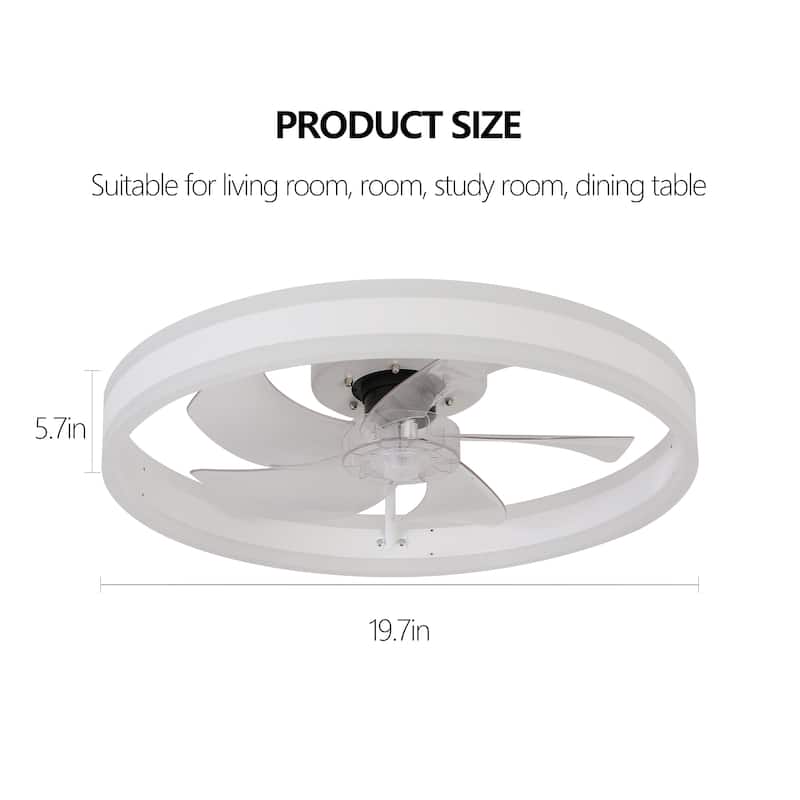 Cusp Barn 20in. Modern Industrial LED Ceiling Fan with Light, 6 Speed Reversible White Ceiling Fan Light With Remote Control