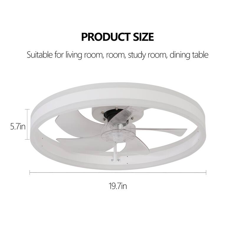 Remote Control Flush Mount Ceiling Fan Silent Fan Light with Adjustable Color Temperature & 6 Adjustable Wind Speeds