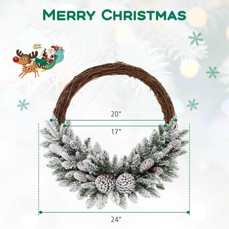 Costway 1/2 PCS 24 Inch Christmas Wreath with 65 Branch Tips 8 Natural