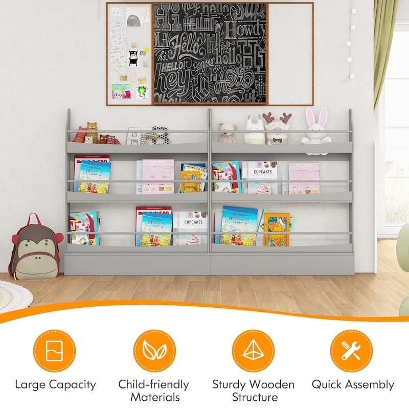 Gymax 3-Tier Kids Bookshelf Toy Storage Bookcase Rack Wall w/