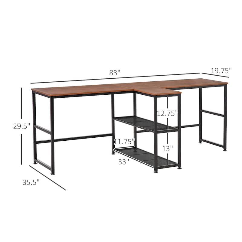 Desk Two Person Computer Desk with Storage Shelves, Double Desk Workstation with Book Shelf