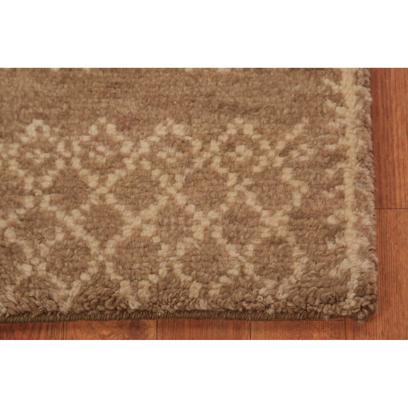 Geometric Moroccan Oriental Foyer Rug Handmade Brown Wool Carpet - 2'0"x 3'0"