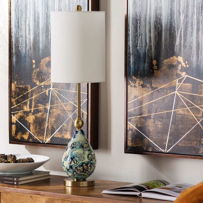 Livabliss Lan Traditional Painted Glass Table Lamp - 33"H x 10"W x 10"D - 33"H x 10"W x 10"D - Blue