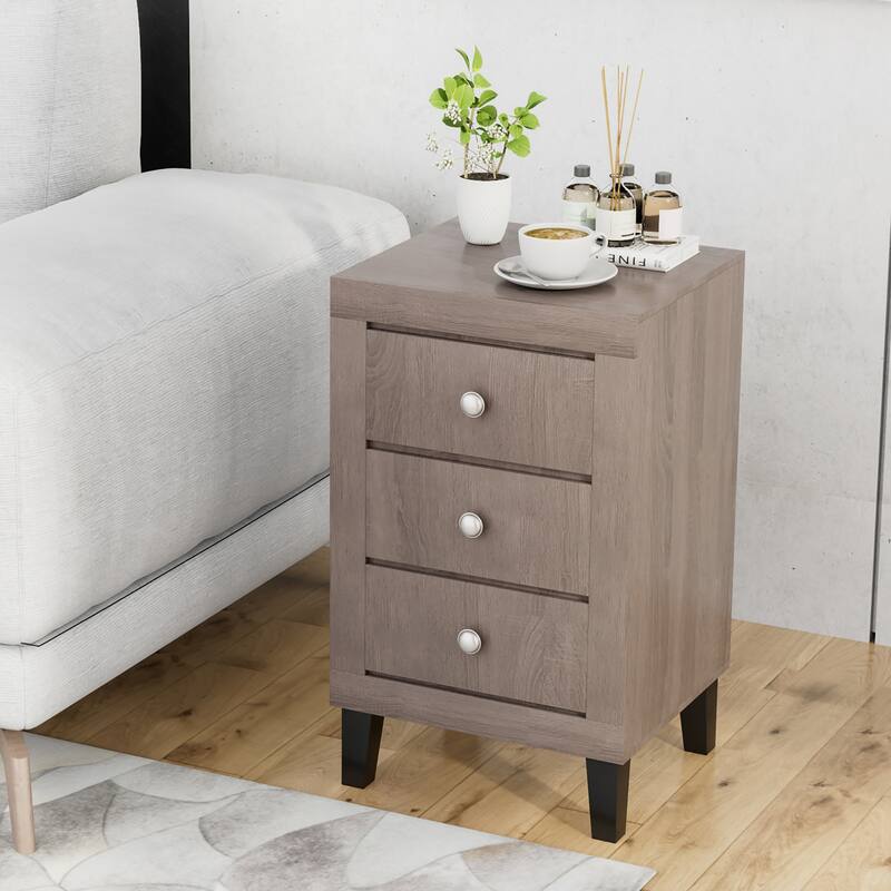 Costway Nightstand Sofa Side Coffee Table with 3 Drawer for Bedroom