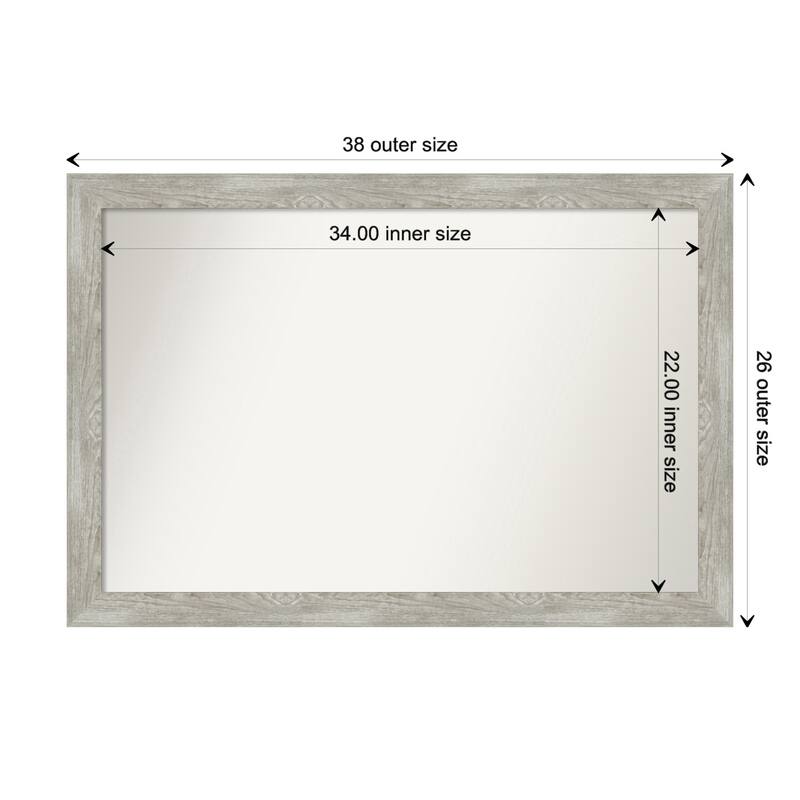 Dove Greywash Narrow Framed Non-Beveled Custom Wall Mirror, Bathroom Vanity Mirror - Outer Size: 37.5 x 25.5