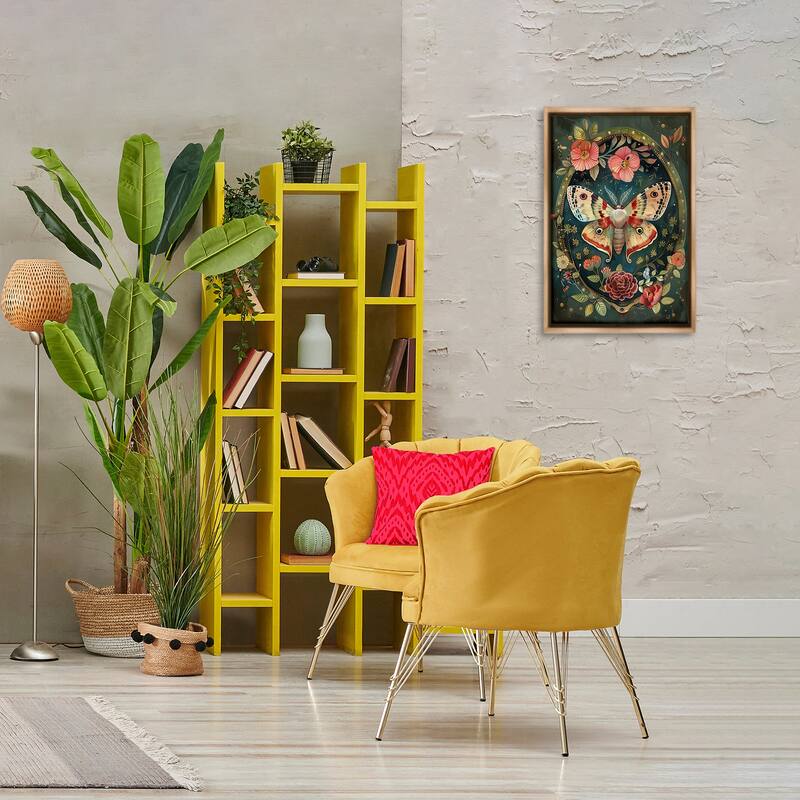 Stupell Victorian Moth & Florals Framed Floater Canvas Wall Art Design By The Dutch Lady