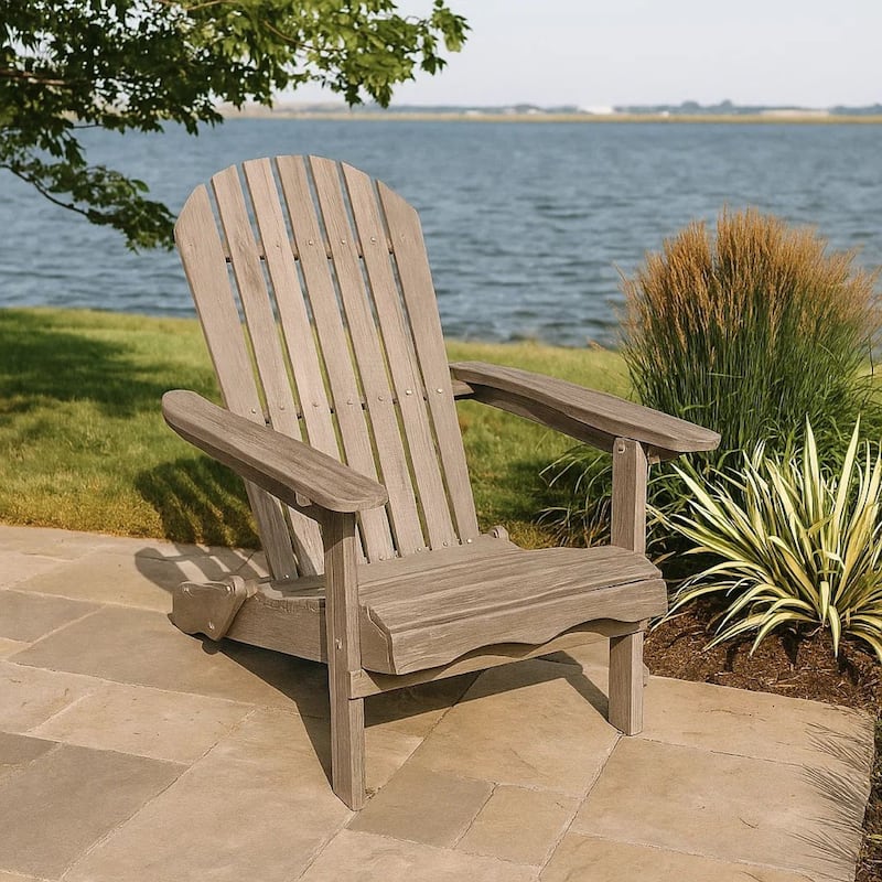 Geli Outdoor Adirondack Chair, Slatted Back, Gray Eucalyptus Wood