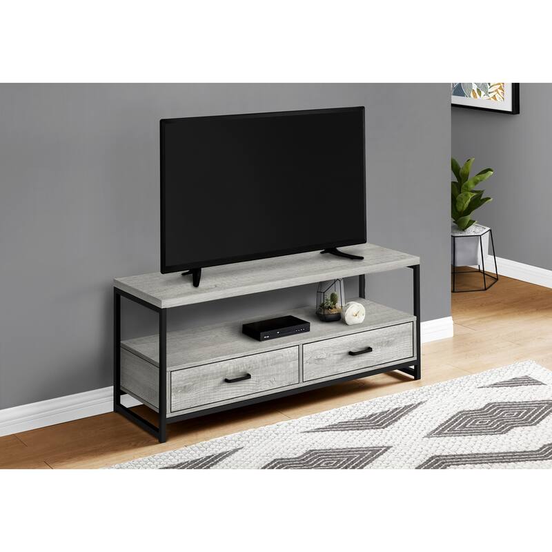 Modern 48-Inch TV Stand with Storage Drawers, Black Laminate & Metal Frame for Contemporary Home Decor