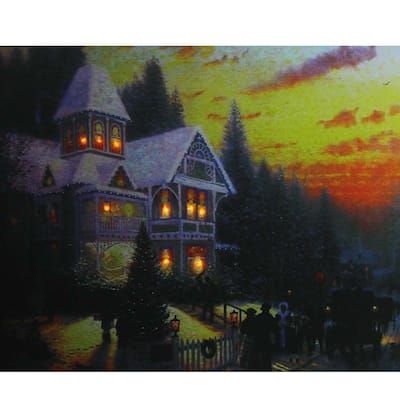 LED Lighted Victorian Christmas at Sunset Canvas Wall Art 15.75" x 19.5"