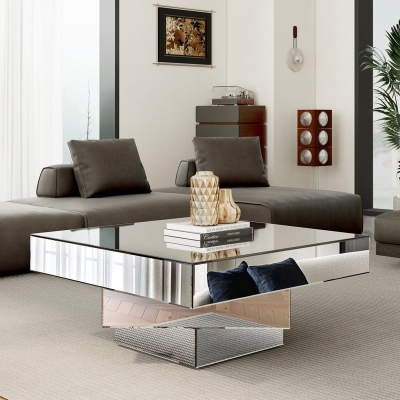 Glam Triple Mirror Coffee Table Accent Table
