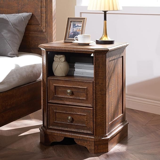 18" Farmhouse Nightstand with Charging Station, End Table,Side Table - Reclaimed Barnwood
