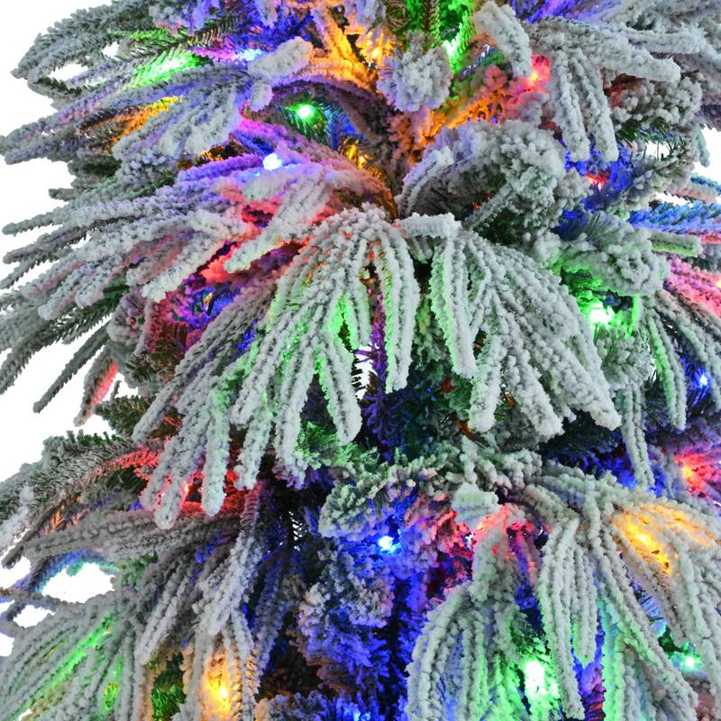 6FT Snow Flocked Spruce Christmas Tree with 300 LED Lights, 790 Branch Tips, and 8 Flashing Modes