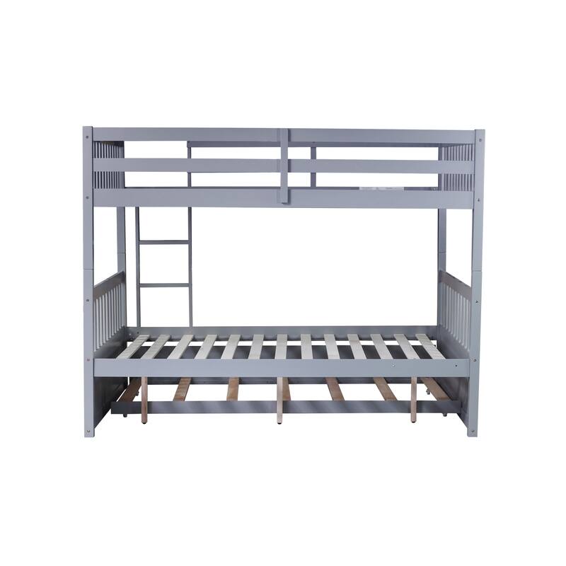 Roomfitters Full Over Full Rubber Wood Bunk Bed with Trundle, Convertible to Two Full Beds with Ladder and Guardrails