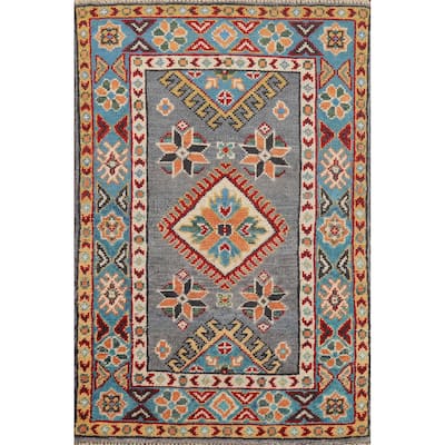 Gray Kazak Accent Rug Handmade Wool Carpet - 1'10" x 2'9"