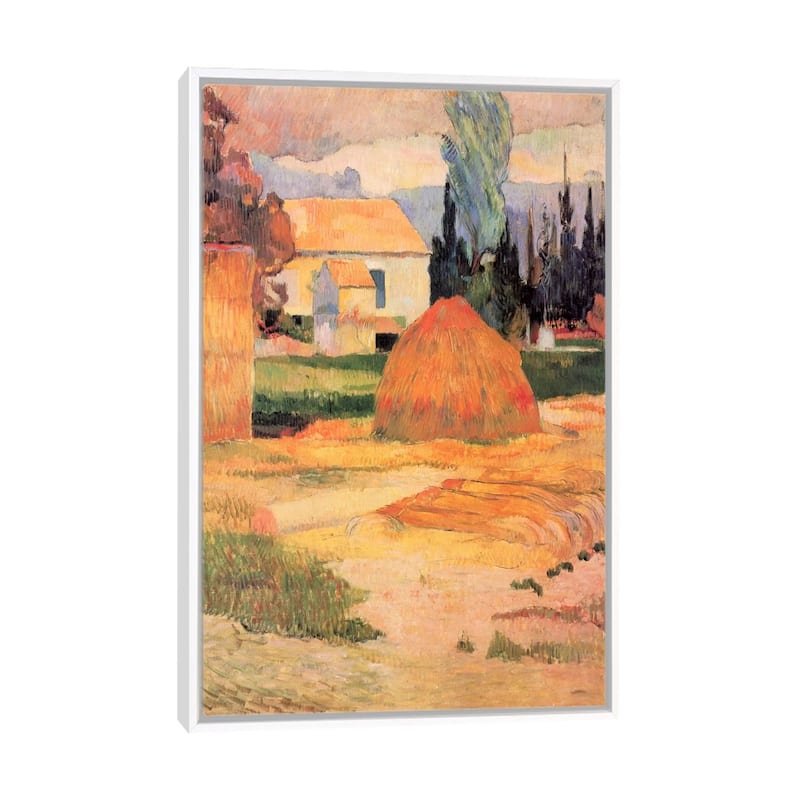 iCanvas "Haystack in Village" by Paul Gauguin Framed Canvas Print - White - 40x26