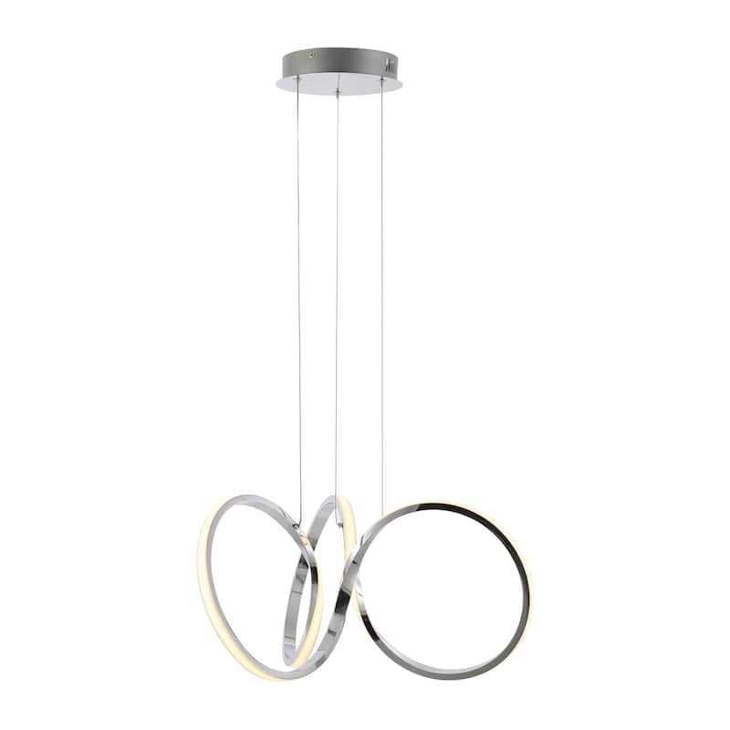 Alden 24" 1-Light Contemporary Minimalist Aluminum Ribbon Integrated LED Pendant, Chrome/Silver by JONATHAN Y - Chrome