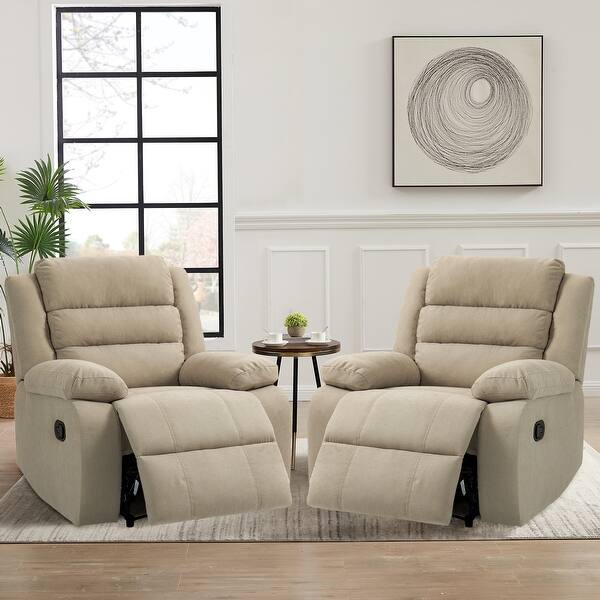 slide 2 of 6, Modern Manual Recliner Chair, Soft Fabric Sofa Chair For Living Room Beige-Set of 2
