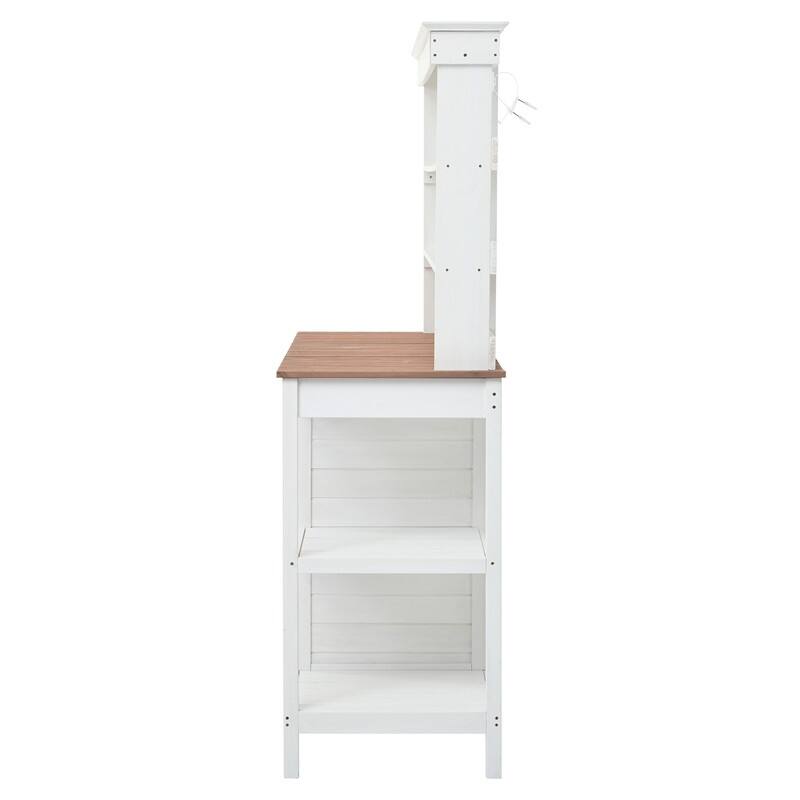 Outdoor Garden Potting Bench Table Workstation Planting Bench with 2 Drawers, Cabinet and Open Shelves for Backyard, Mudroom