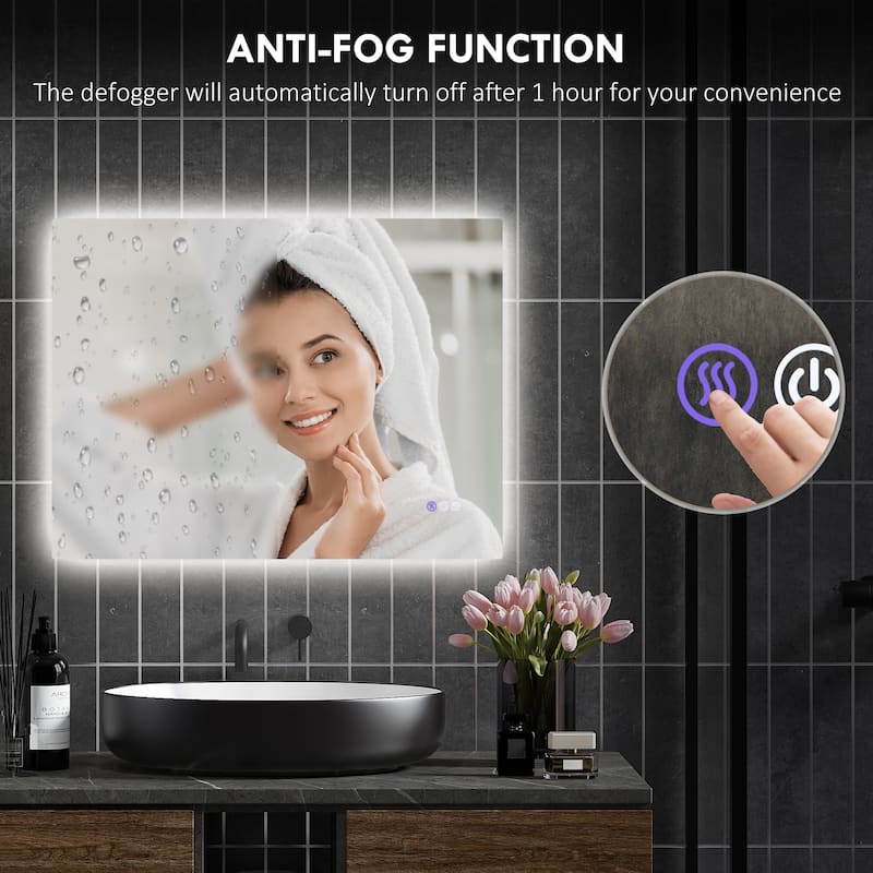 Clear Glass LED Vanity Mirror with Aluminum Frame, Defog and Touch Control - 31.5" W x 1.6" D x 23.6" H