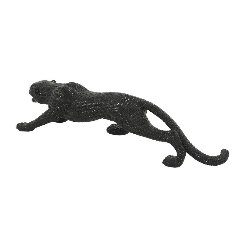 Polystone Leopard Floor Decorative Sculpture with Carved Faceted Diamond Exterior - Silver or Black - Roche River Decor