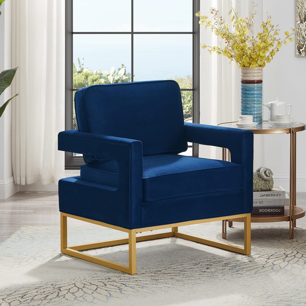 Luxurious Square Armrests Desk Chair Upholstered Armchair, Velvet Office Chair Dressing Chair with Metal Frame