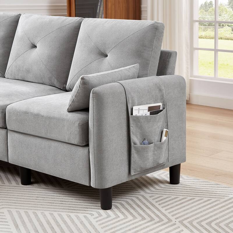 77.36" L Shaped Sectional Sofa with Side Storage Pocket and Reversible Ottoman