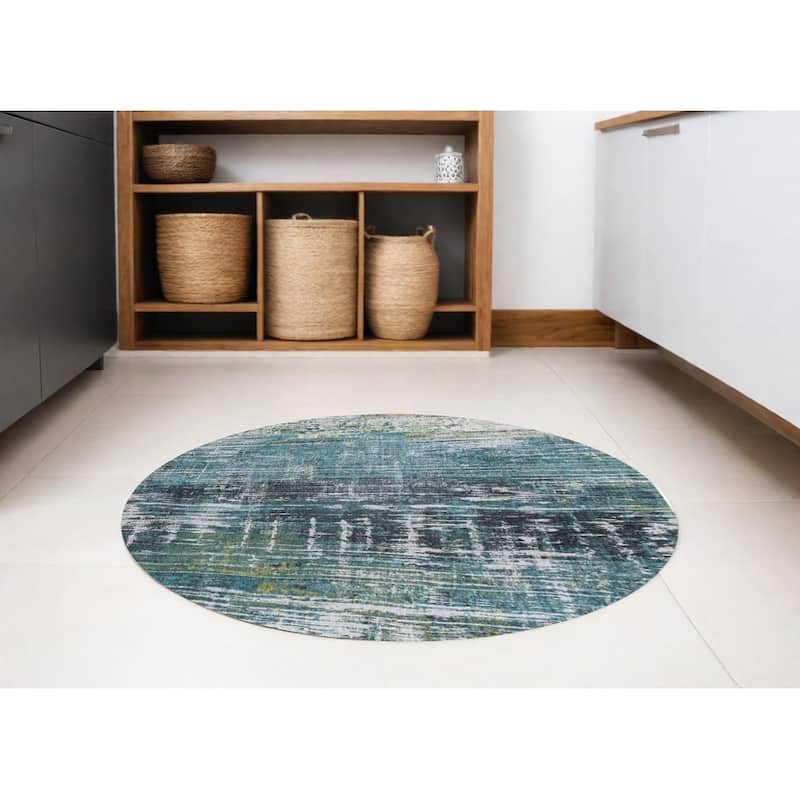 Kubu Geometric Abstract Modern Non Skid Woven Area Rug By HomeRoots - 48' X '48' X '0.12 - 48' X '48' X '0.12 - Oxford Blue - Round