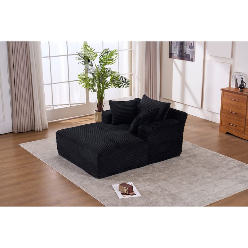 Modern Upholstered Corduroy Chaise Longue Sofa Bed with Throw Pillows, Sleeper Couch for Living Room and Bedroom