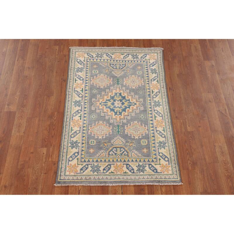 Grey Traditional Kazak Foyer Rug Hand-Knotted Wool Carpet - 2'8" x 4'1"