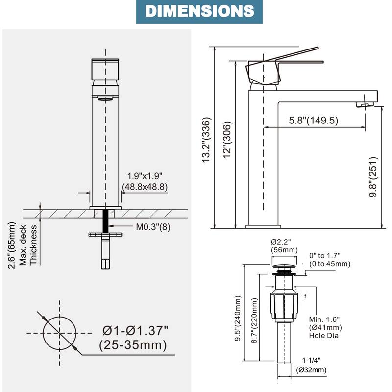 WOWOW Single Handle Single Hole High Arc Bathroom Vessel Faucet