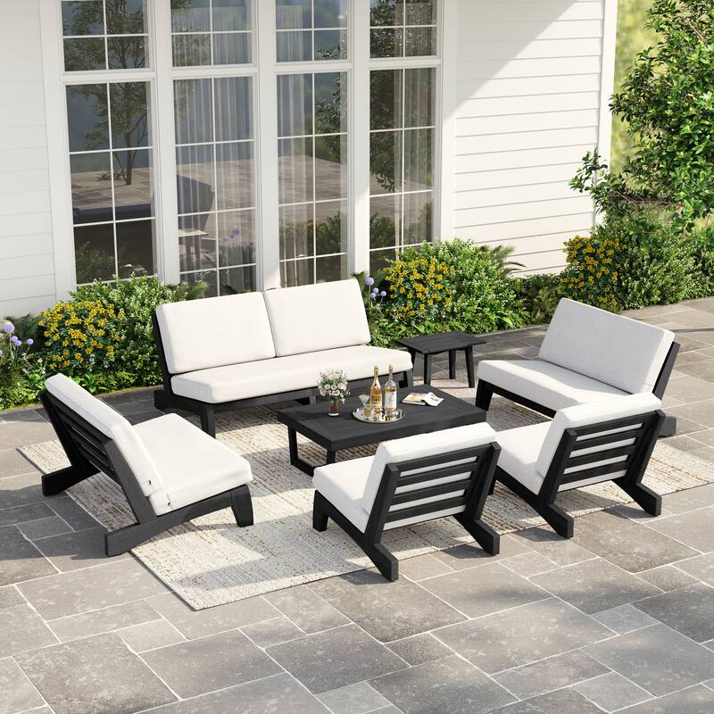 Casual Large Teak Outdoor Patio Conversation Set