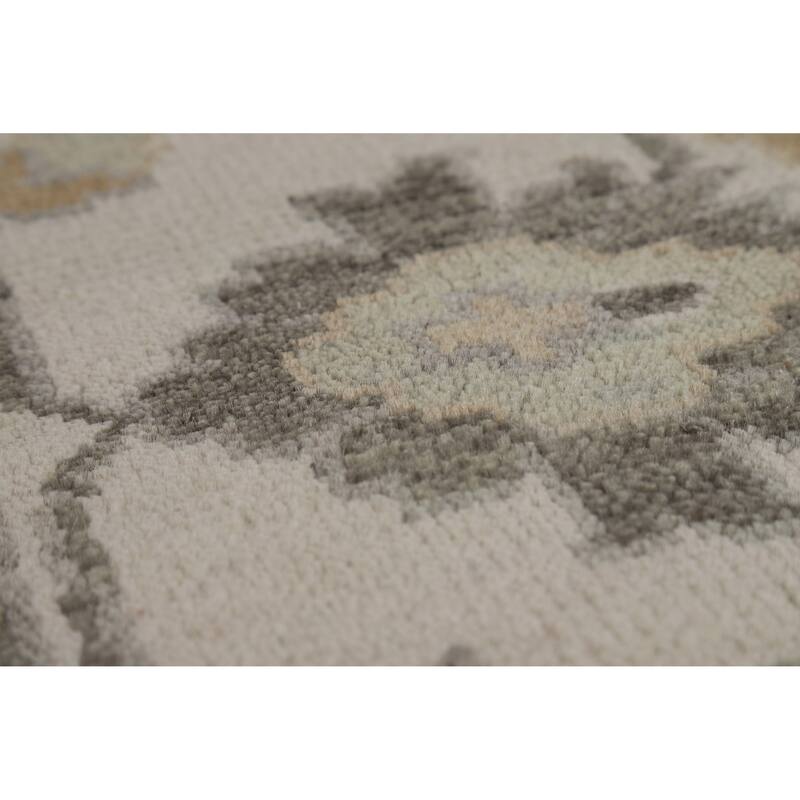 Green Ivory Oushak Indian Area Rug Hand-Knotted Wool Carpet - 8'1" x 10'1"
