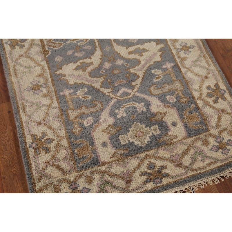 Gray Oushak Oriental Runner Rug Hand-Knotted Wool Carpet - 2'8"x 8'0"