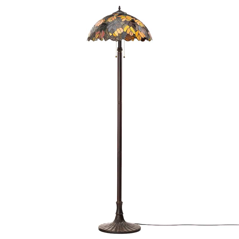 Emily River of Goods Autumn Leaves Stained Glass 62-Inch Floor Lamp - 18" x 18" x 62"