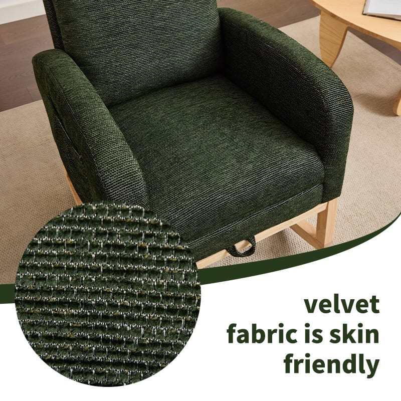 Accent Rocking Chair Rocking Chair with Solid Wood Legs, Upholstered Nursery Glider Rocker, Comfy Armchair with Side Pocket