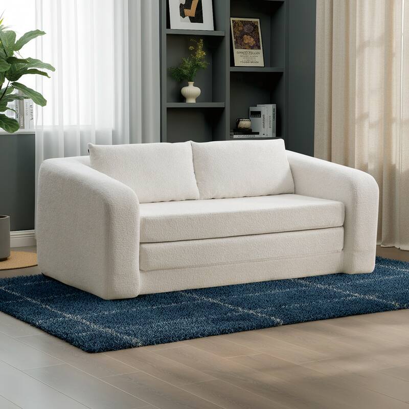 71.2"W 2-in-1 Foldable Pull Out Loveseat Sofa Bed Equipped with Armrest & Backrest Pillows