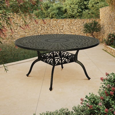 Clihome 59" Cast Aluminum Patio Round Dining Table