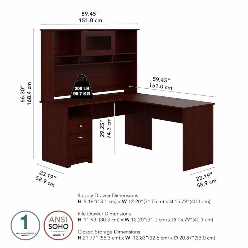 Cabot 60W L Shaped Computer Desk with Hutch by Bush Furniture