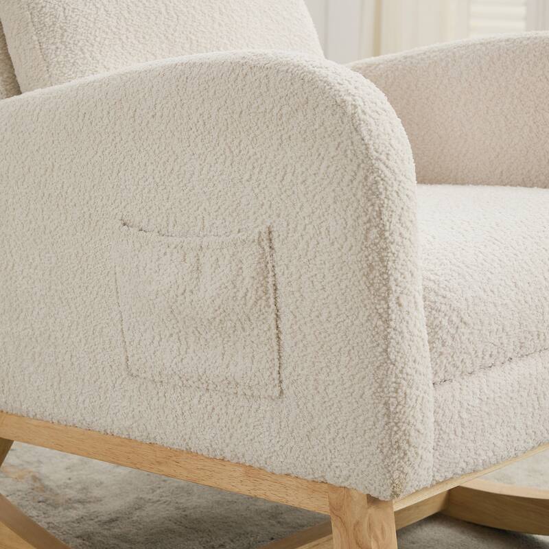 Boucle Rocking Chair with Retractable Footrest and Side Pockets