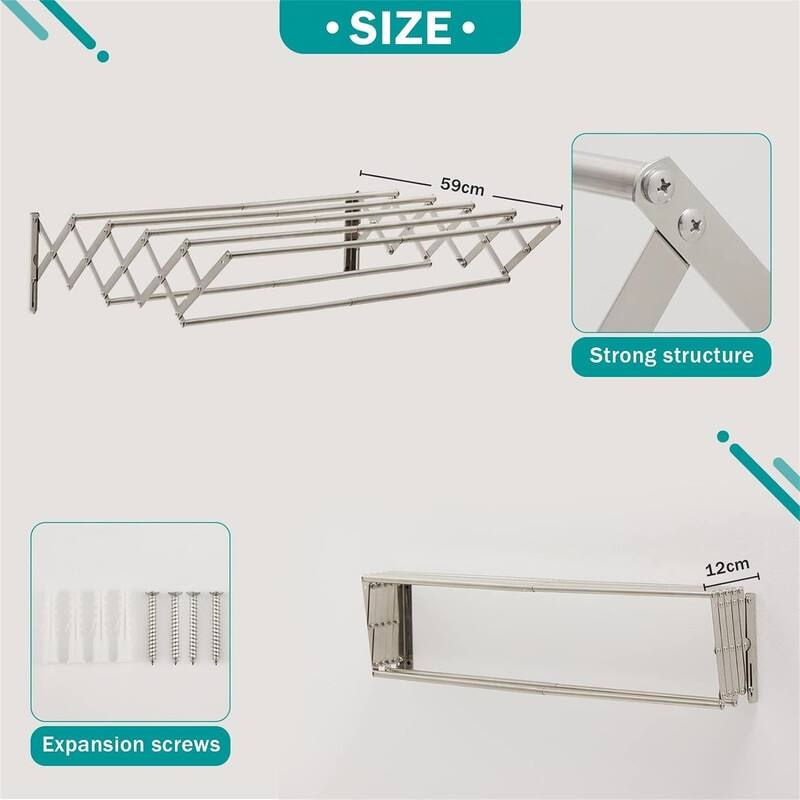 Clothes Drying Rack Wall Mounted - 23.3"D x 9.5"W x 7.1"H