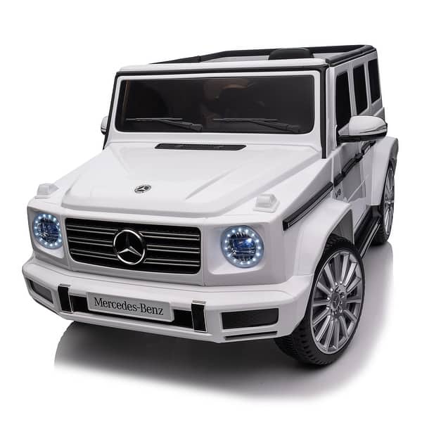 slide 2 of 80, Licensed Mercedes-Benz G500 Kids Ride-On Car with Remote Control, LED Lights, and Bluetooth - Ages 3-8 White