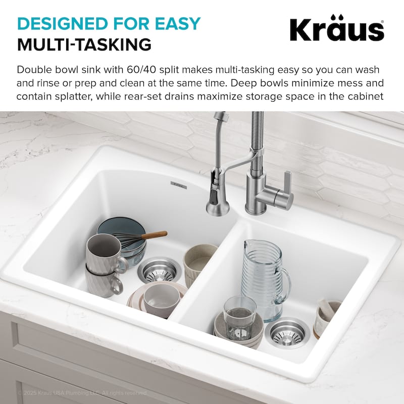 KRAUS Forteza Granite 33 inch 60/40 Undermount Drop-in Kitchen Sink