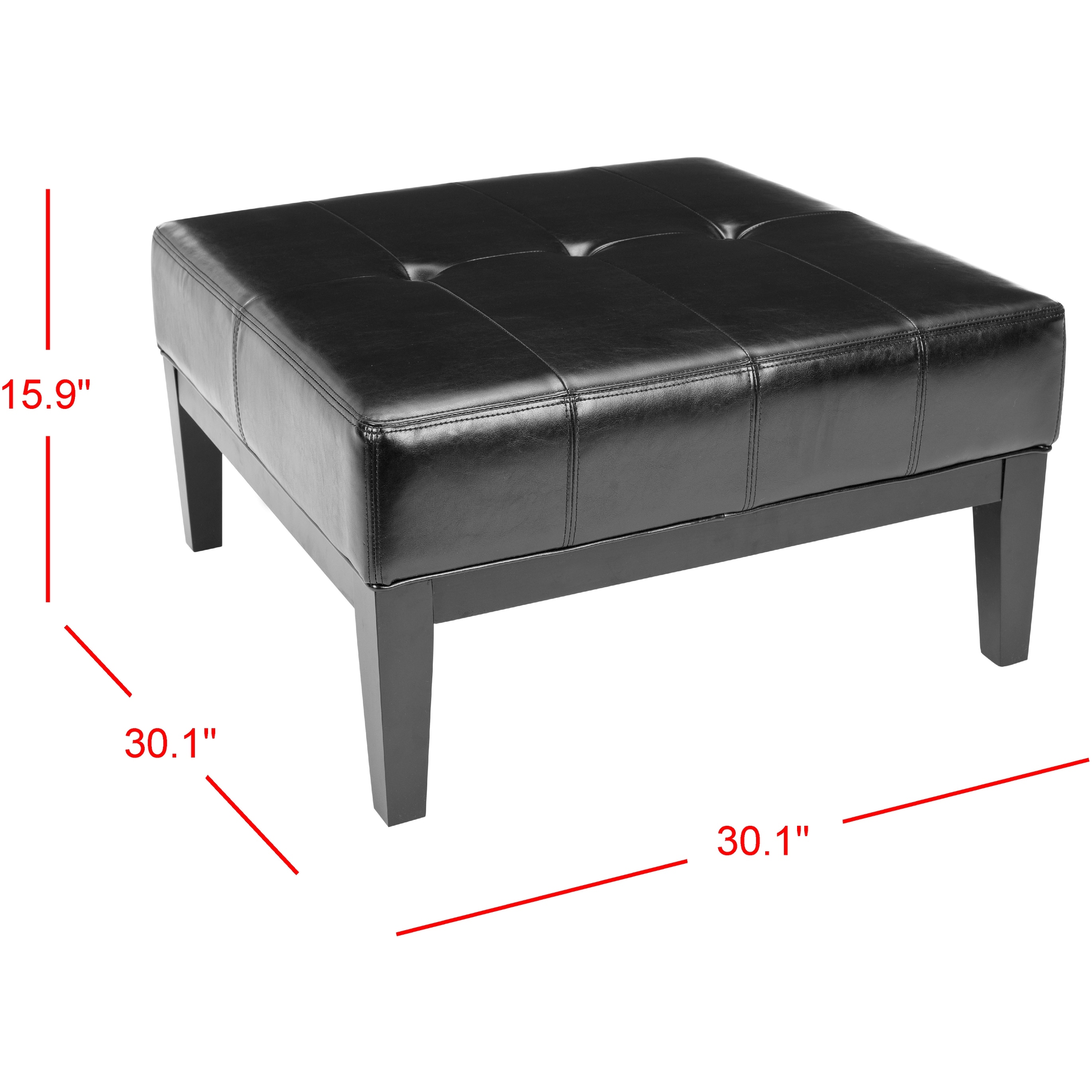 SAFAVIEH Broadway 29 Inch Wide Black Faux Leather Cocktail Ottoman