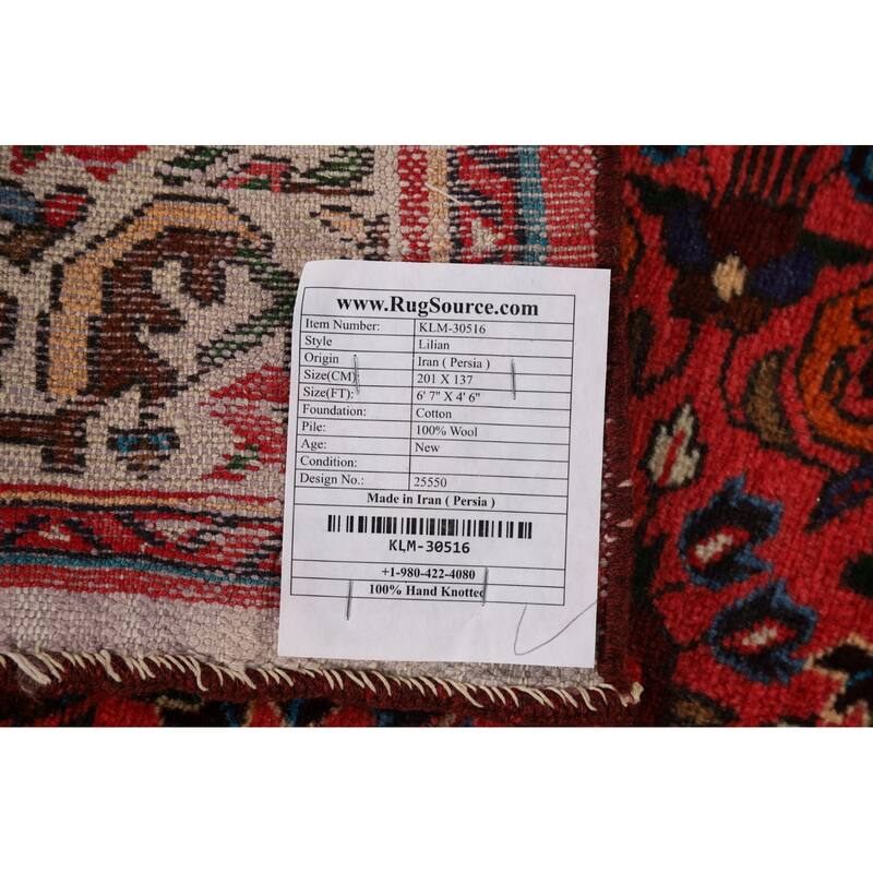 Floral Lilian Persian Area Rug Handmade Wool Carpet - 4'6" x 6'7"