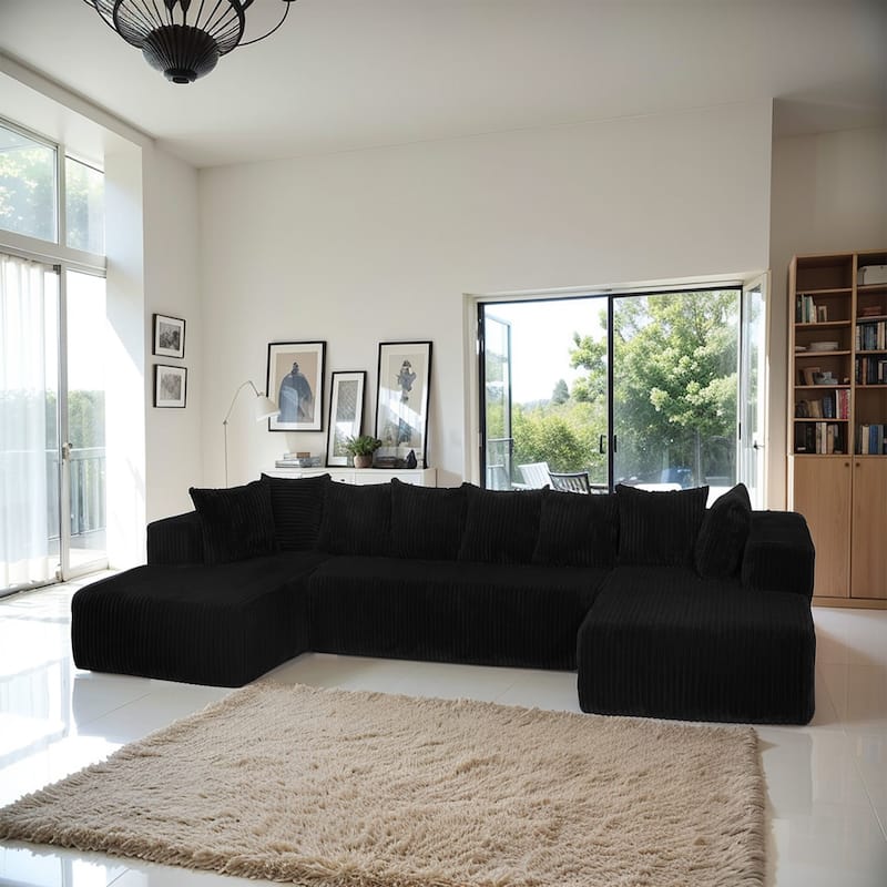 Modular U-Shaped Sectional Sofa 4-Seater Chaise Lounge with Reversible Design for Living Room Bedroom - Black