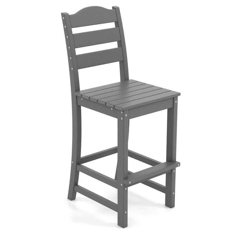 Outdoor HDPE Bar Stool Patio Tall Chair Backrest Footrest Grey - Grey