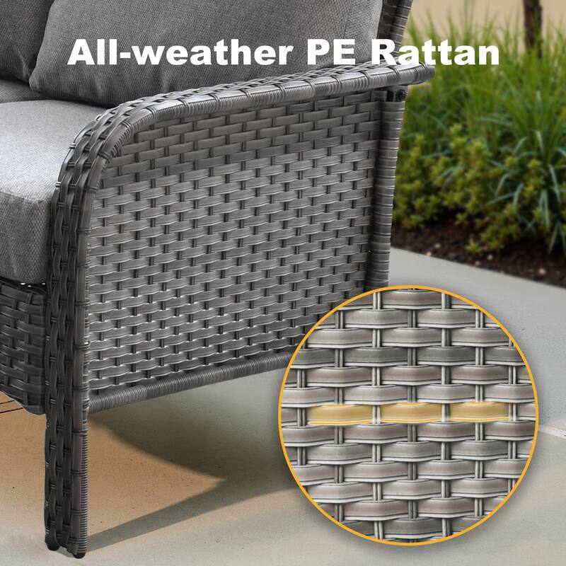 OVIOS 5 Piece Outdoor Wicker Loveseat Rocking Chair Set