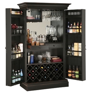 Howard Miller Distressed Black Solid Wood Wardrobe Liquor Wine