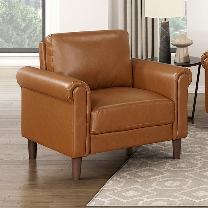 Frances 35" Faux Leather Living Room Chair - Brown Finish Exposed Feet